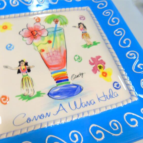 Set (4) ORMSBY Happy Hour TROPICAL PLATES Ceramic Hawaii Jamaica Hurricane Drink - Picture 3 of 10